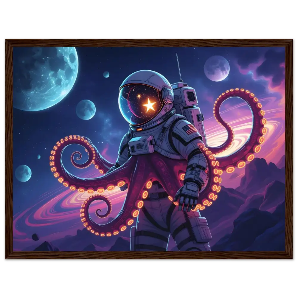 Framed astronaut octopus artwork from PixiOnyx Starlight Frame space Octonaut poster