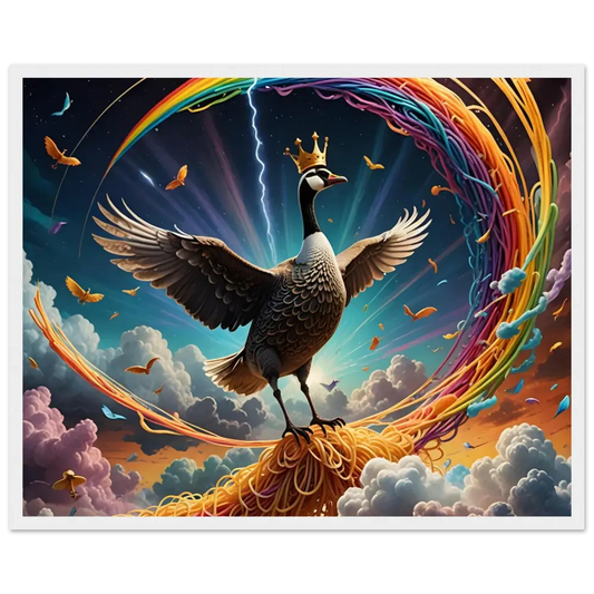 Regal Goose Sitting on Spaghetti Rainbow in Framed Spaghetti Goose Poster