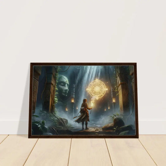Framed fantasy art of a torchbearer and glowing glyph explorer from PixiOnyx Jungle Lore