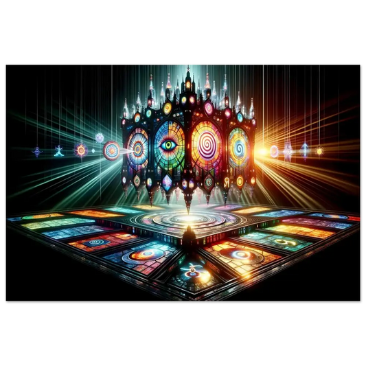 Colorful ornate stained-glass cathedral depicted in PixiOnyx Light Shrine Print