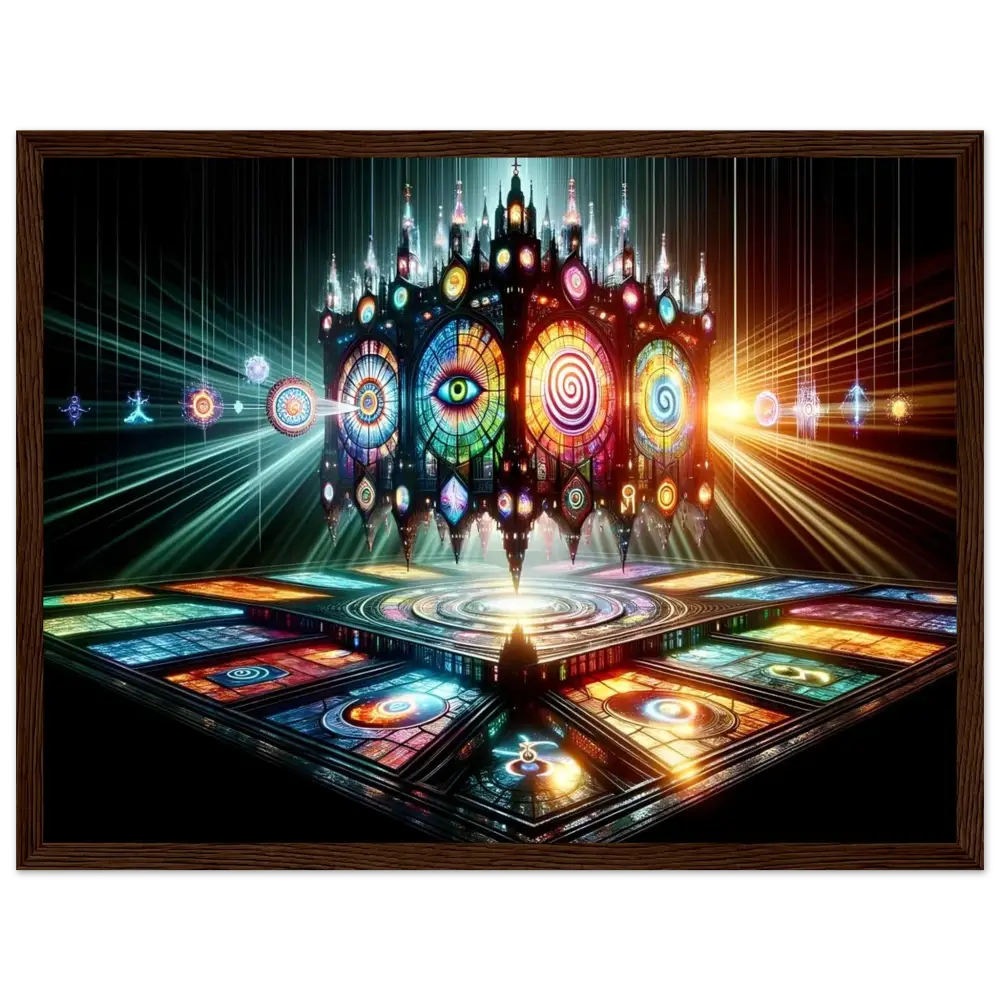 Framed psychedelic stained-glass cathedral from PixiOnyx Light Shrine Print