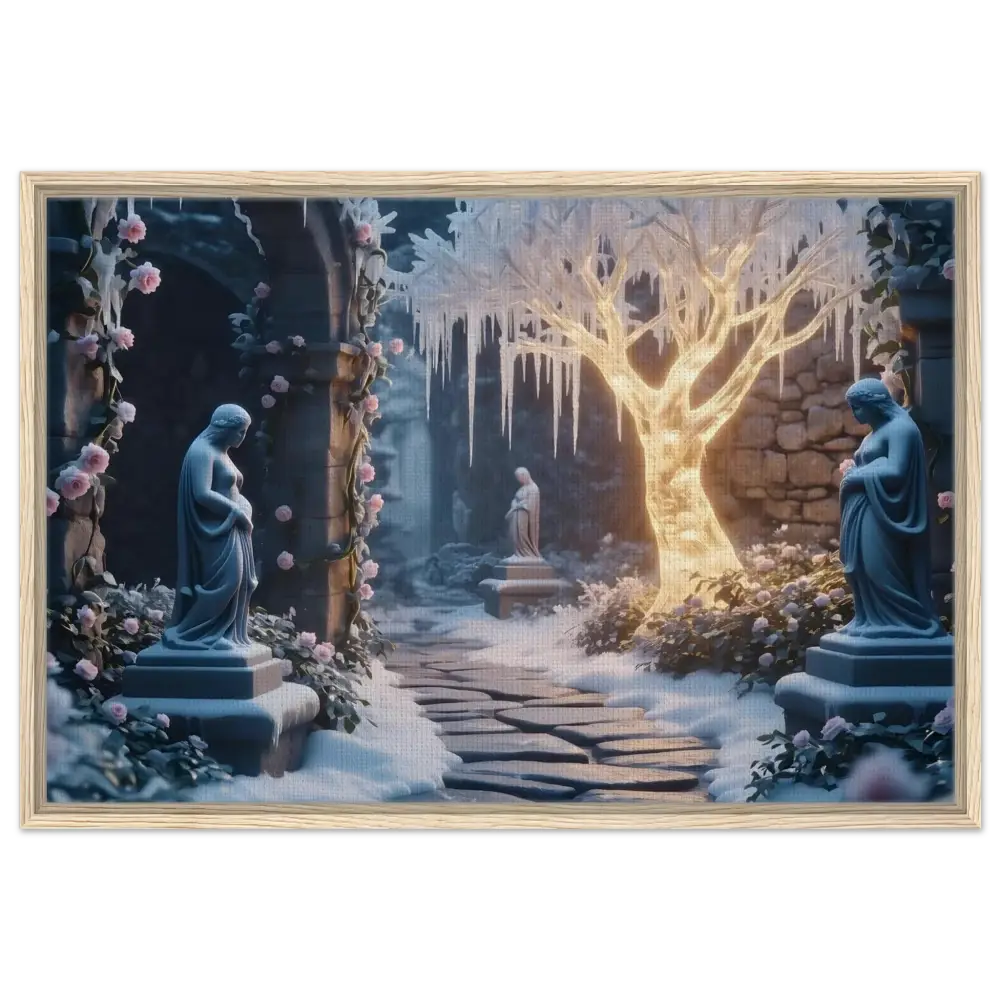 Framed winter tree art showcasing a glowing ice garden on PixiOnyx matte canvas