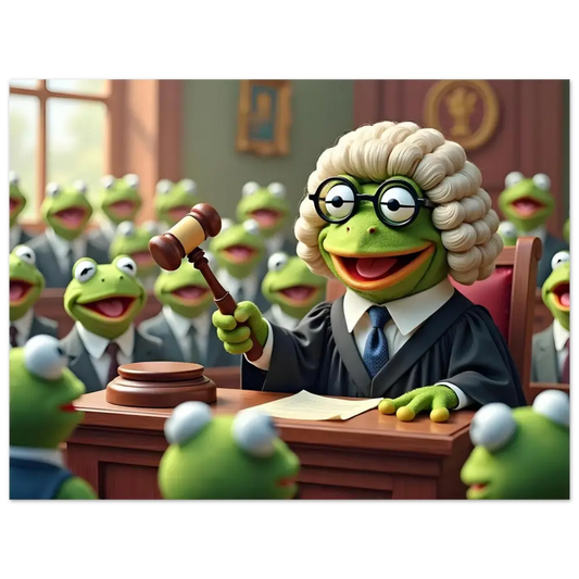Kermit the Frog as a judge in the Frog Court Poster PixiOnyx Absurdist Fine Art Print