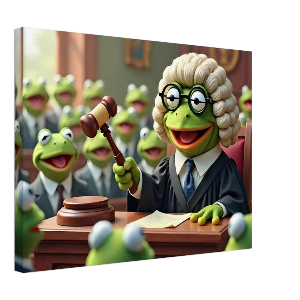 Kermit the Frog as a judge holding gavel on Frog Courtroom Canvas Wall Display