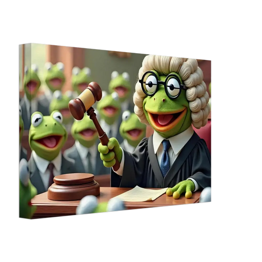 Kermit the Frog judge with gavel on Frog Courtroom Canvas Wall Display