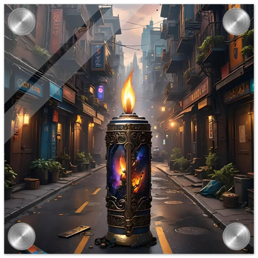 Ornate candle featuring cosmic imagery on Galactic Flame Acrylic Wall Art by PixiOnyx