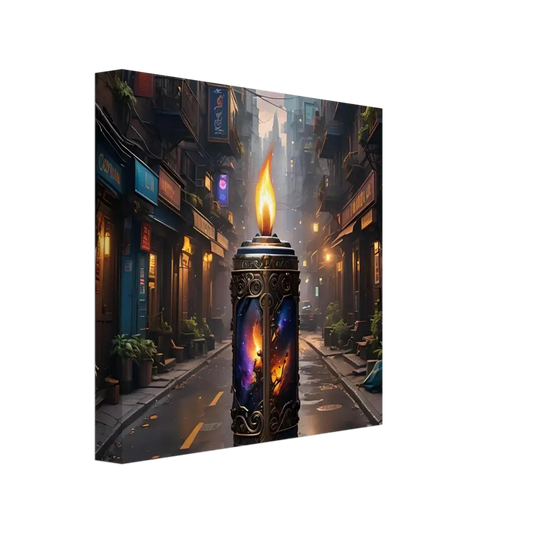 Ornate candle featuring cosmic imagery in Galactic Flame Canvas Print by PixiOnyx Exclusive