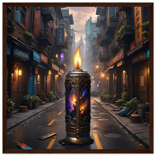 Ornate candle with cosmic imagery in Galactic Flame Framed Matte Poster by PixiOnyx Exclusive