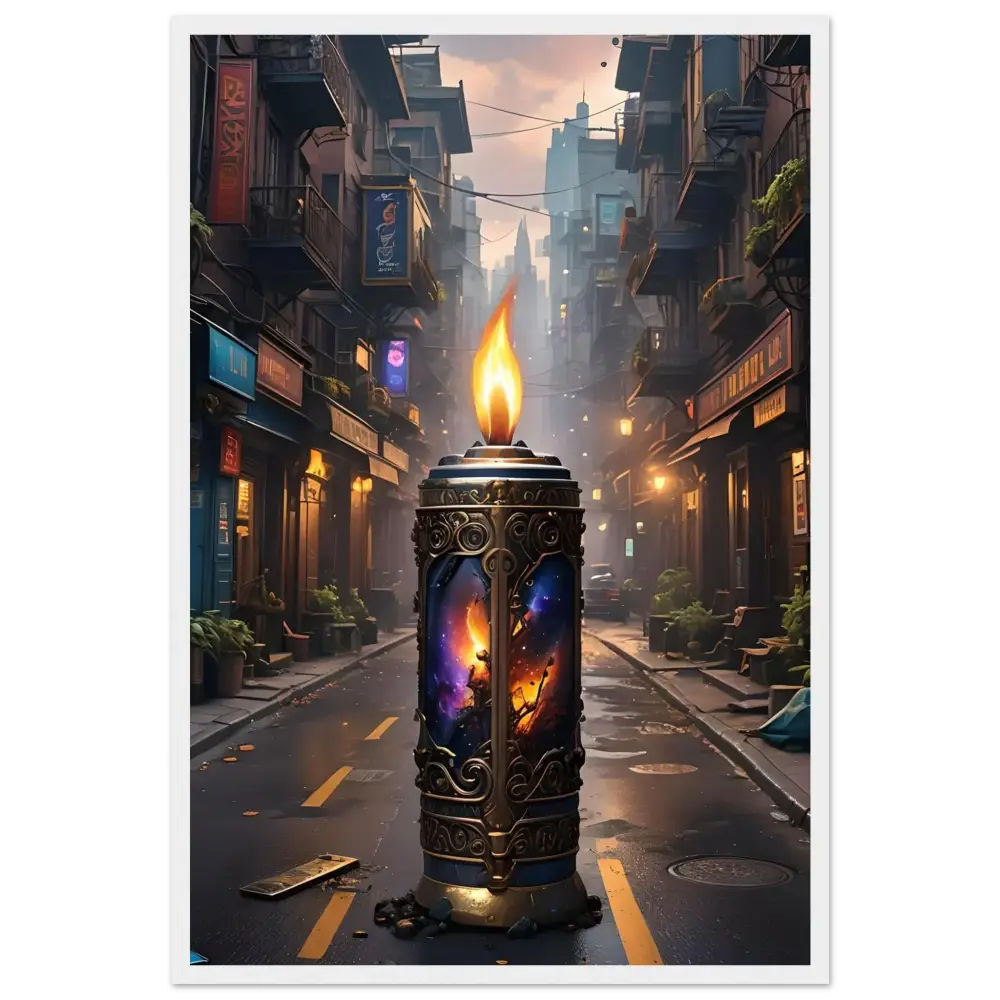 Ornate cosmic imagery candle in Galactic Flame framed matte poster by PixiOnyx Exclusive
