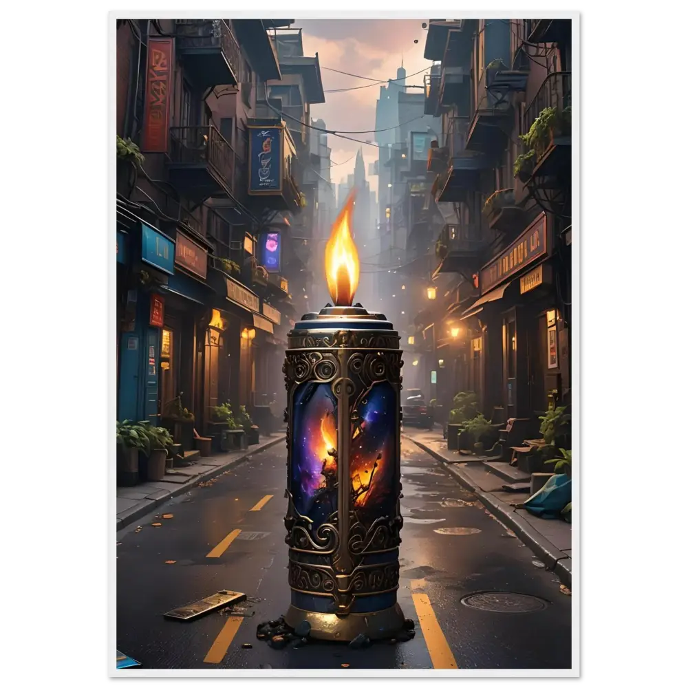 Ornate candle with cosmic imagery for Galactic Flame Framed Matte Poster by PixiOnyx