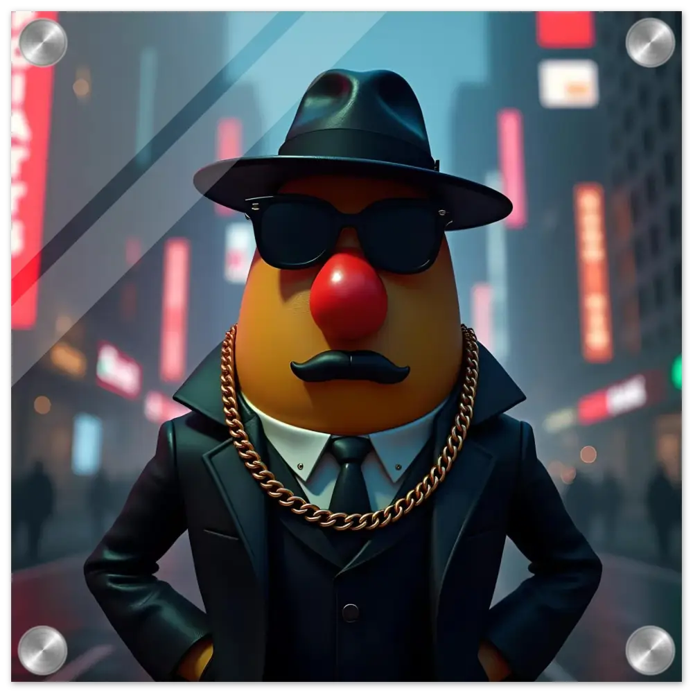 Gangster Mr. Potato Head acrylic wall art displayed in PixiOnyx product