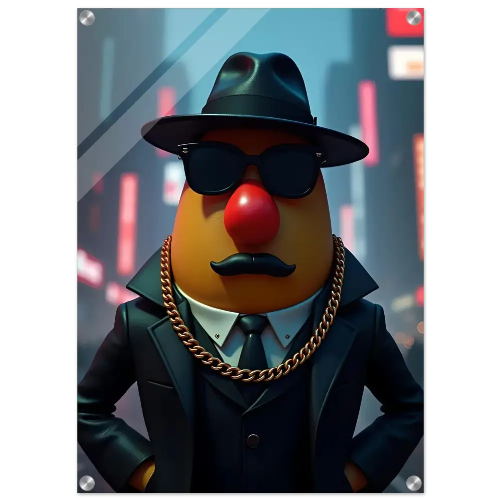 Gangster Mr. Potato Head acrylic wall art displayed in PixiOnyx product collection