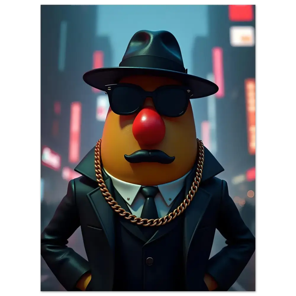 Mr. Potato Head gangster wall print from PixiOnyx on aluminum for bold home decor