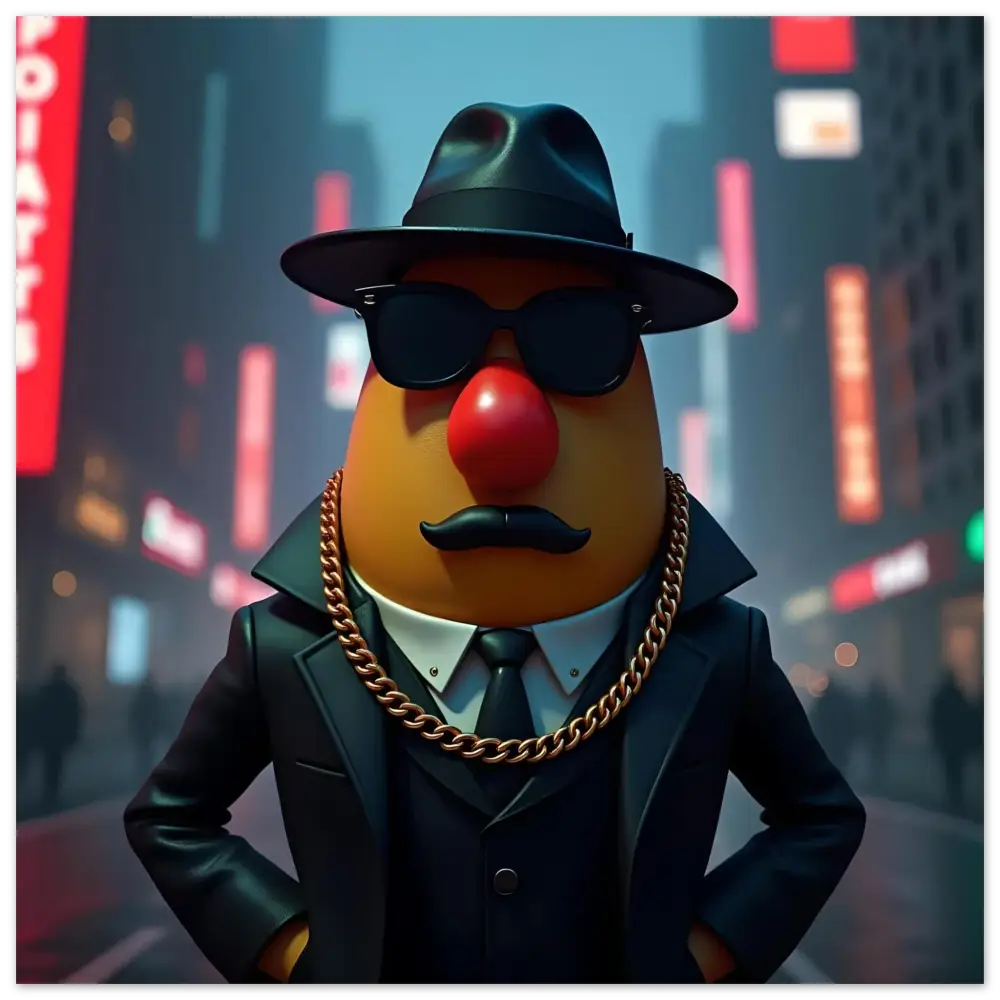 Gangster Mr Potato Head Aluminum Wall Print from PixiOnyx for unique wall decor