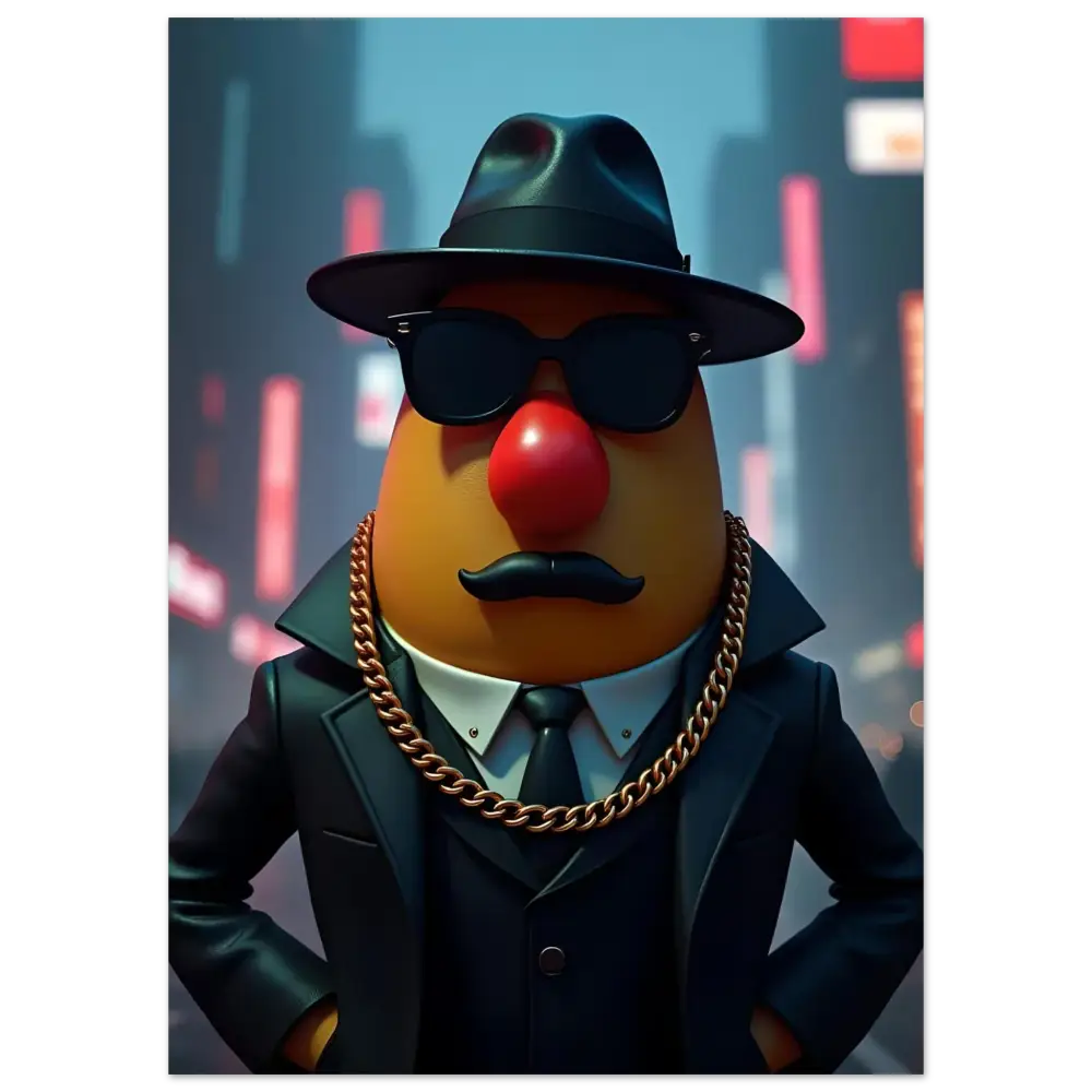 Gangster Potato Head aluminum wall print from PixiOnyx artwork for edgy home decor