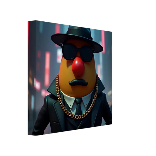 Gangster Mr. Potato Head Canvas Print displayed in Gangster Potato PixiOnyx product