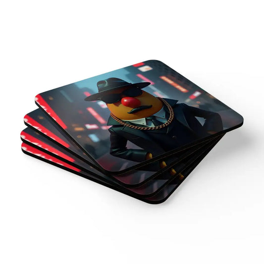 Stack of novelty coasters from Gangster Potato Coaster Set by PixiOnyx Mob Munch Series