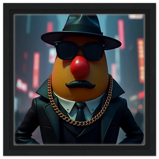 Gangster Mr. Potato Head framed canvas art displayed under Gangster Potato PixiOnyx