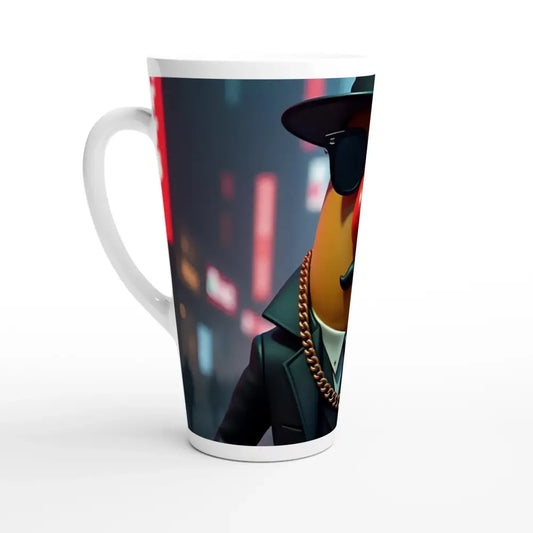 Latte mug featuring cartoon gangster banana design from Gangster Potato Latte Mug PixiOnyx