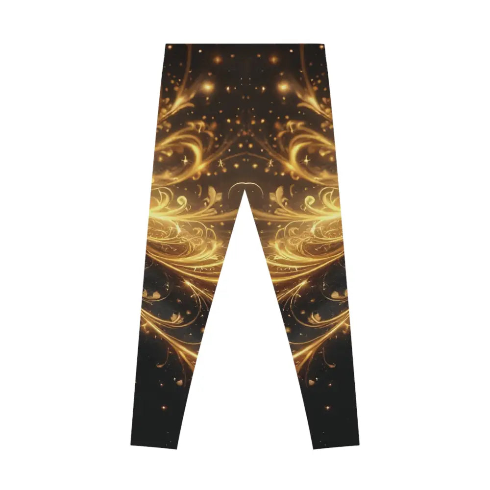 Golden floral patterned leggings from Golden Filigree Flow Luxe AOP Baroque Swirl collection