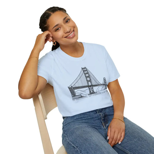 Golden Gate Bridge Unisex Softstyle T Shirt Perfect Gift Casual Wear Travel Souvenir San Francisco Apparel Light Blue
