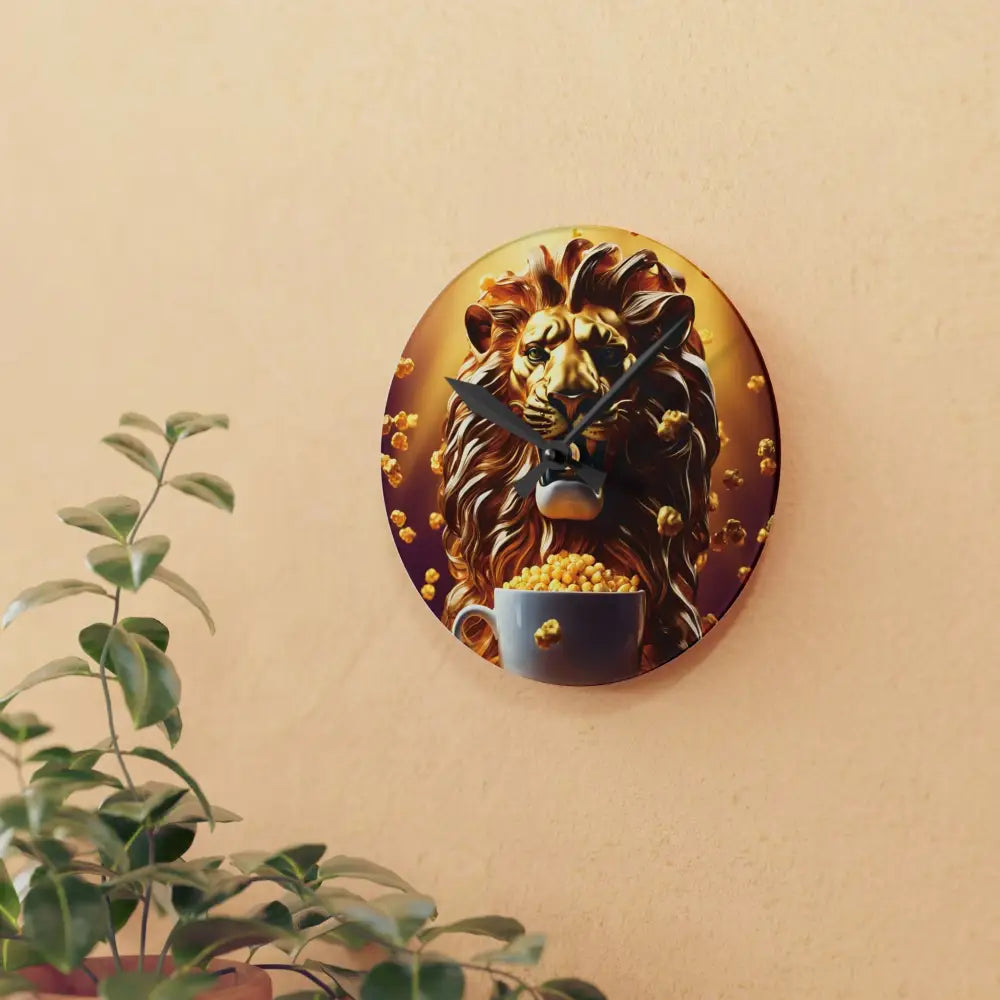 Lion-themed wall clock with popcorn lion design, perfect bold home accent