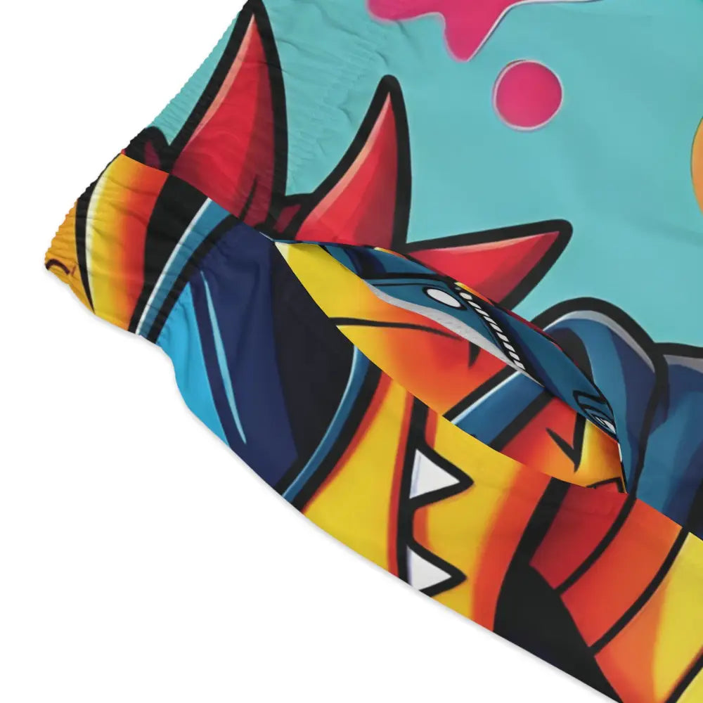 Colorful patterned shorts from Graffiti Groove Dragon Swim Trunks PixiOnyx Urban Men’s Collection