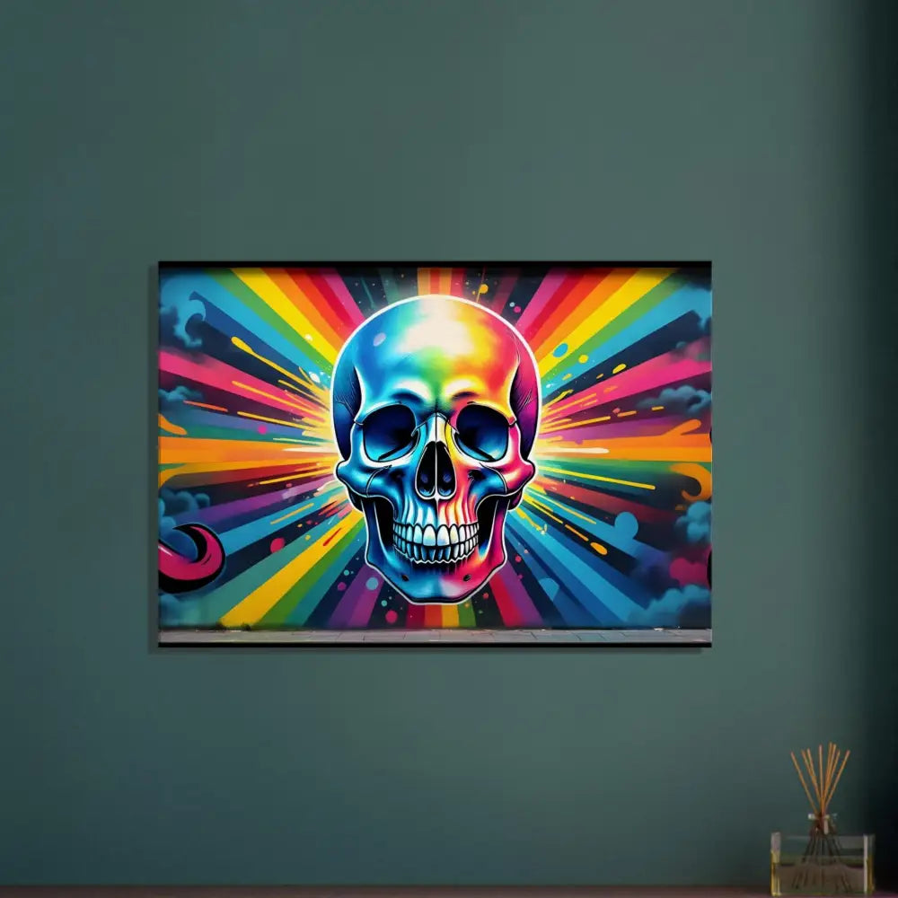 Colorful skull art displayed on Graffiti Skullburst Canvas in Psychedelic Street Art style