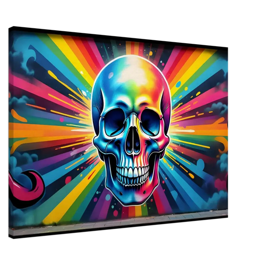 Colorful skull graffiti art on PixiOnyx Wall Display for vibrant street style decor