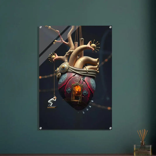 Steampunk heart artwork on PixiOnyx Lucid Core Panel for Heart Machine Acrylic Art