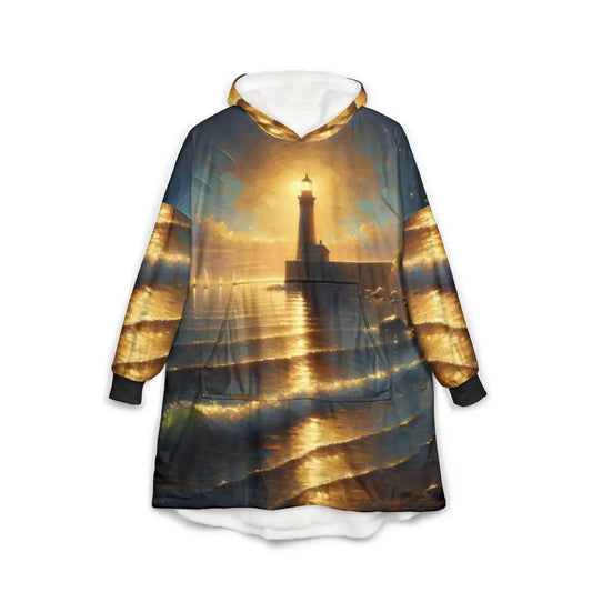 Lighthouse-themed wearable blanket hoodie in Coastal Lighthouse Art Fleece by PixiOnyx