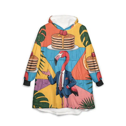 Vibrant oversized hooded blanket with flamingo waiter and pancakes by Honson Ventures Limited