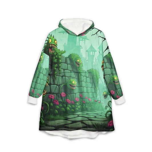 Oversized hooded blanket with monster garden print from Grinvine Grove PixiOnyx Monstercore Cozywear