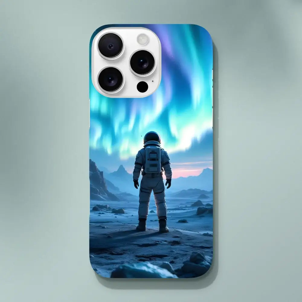 Astronaut-themed iPhone Slim Case with Aurora Design from PixiOnyx Stargaze Wrap