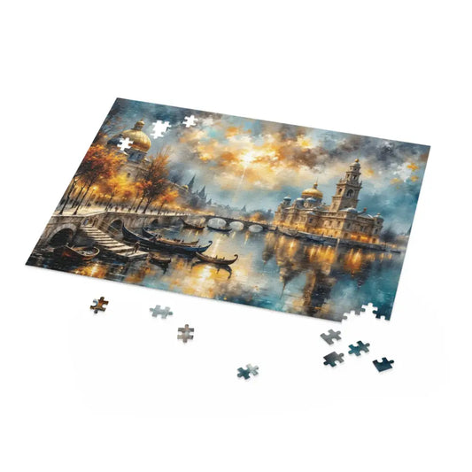 Scenic European city sunset jigsaw puzzle with tranquil gondolas converge for captivating family nights