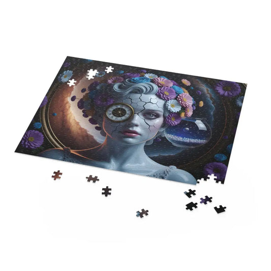Surreal woman with clock eye in PixiOnyx Fractured Time Jigsaw Puzzle
