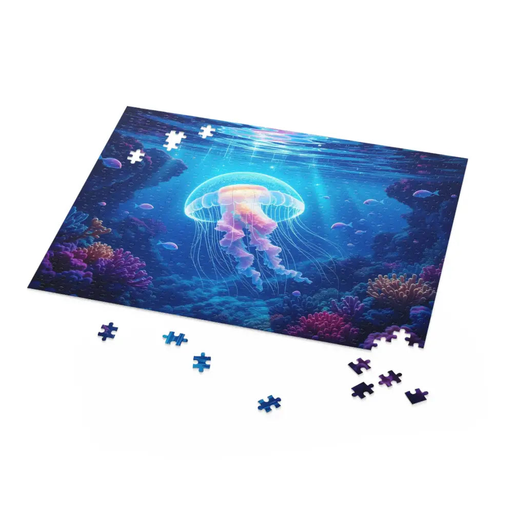 Jellyfish-themed jigsaw puzzle from PixiOnyx Lumen Depths Series Glowing Wanderer