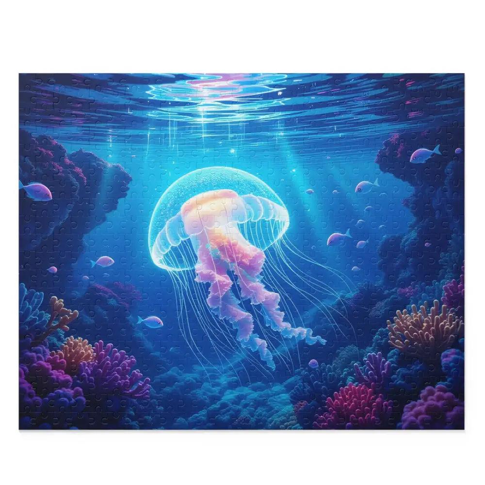 Glowing jellyfish with flowing tentacles from PixiOnyx Lumen Depths Series puzzle