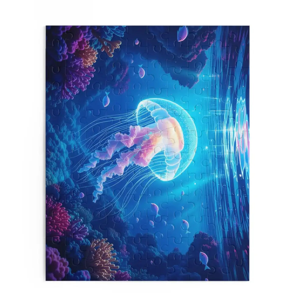 Glowing jellyfish puzzle from PixiOnyx Lumen Depths Series illuminated art piece