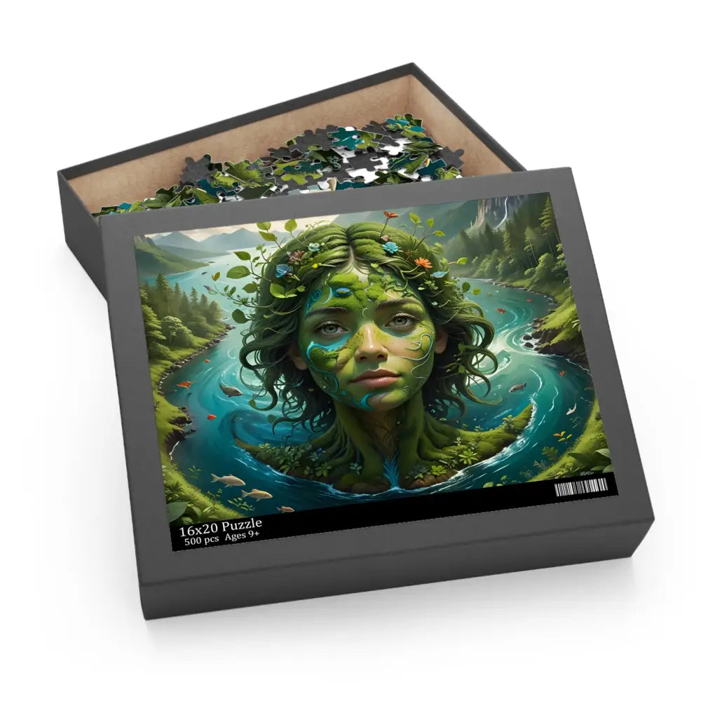 Puzzle box with nature-themed image from PixiOnyx Earthroot Reflection Series Green Goddess