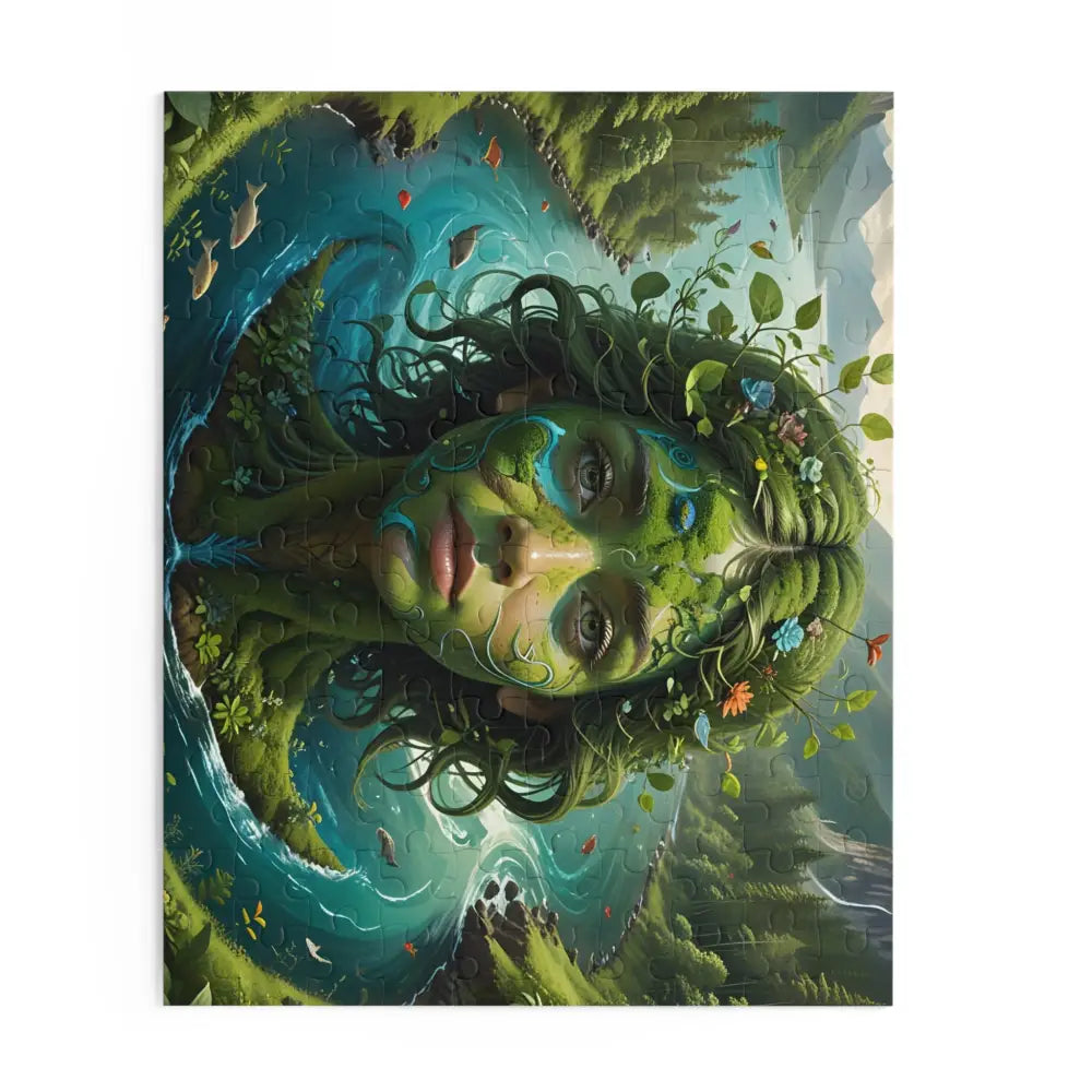 Nature-themed jigsaw puzzle from PixiOnyx Earthroot Reflection Series titled Green Goddess