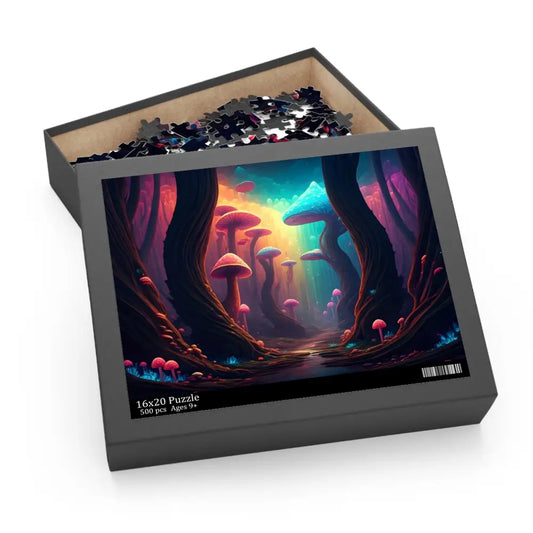 Colorful mushroom forest puzzle from PixiOnyx Psychedelic Grove Series