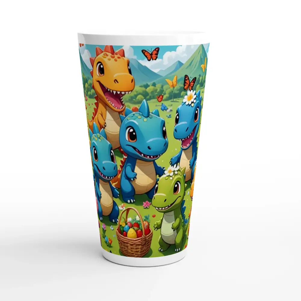 Cartoon dinosaur-themed latte mug displayed in Kawaii Dinos Jurassic Joy Bloom Ceramic Cup