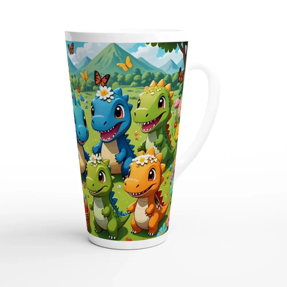 Kawaii Dinos Latte Mug with Cartoon Dinosaurs, Jurassic Joy Bloom PixiOnyx Ceramic Cup