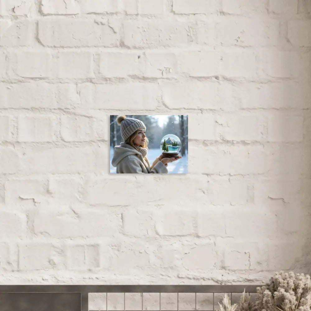 Winter scene snow globe print on Kept in Glass Aluminum Art Panel by PixiOnyx