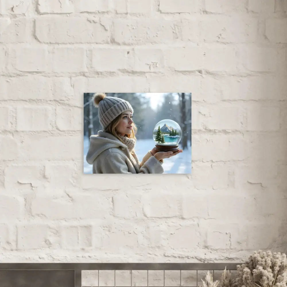 Winter scene snow globe in a glass Kept in Glass Aluminum Art Panel by PixiOnyx