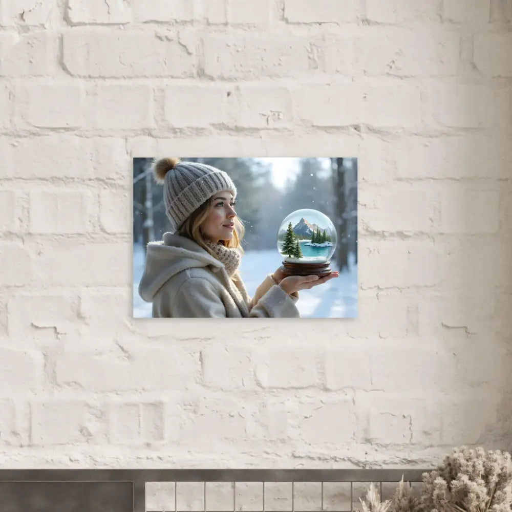 Winter scene snow globe print on Kept in Glass Aluminum Art Panel by PixiOnyx