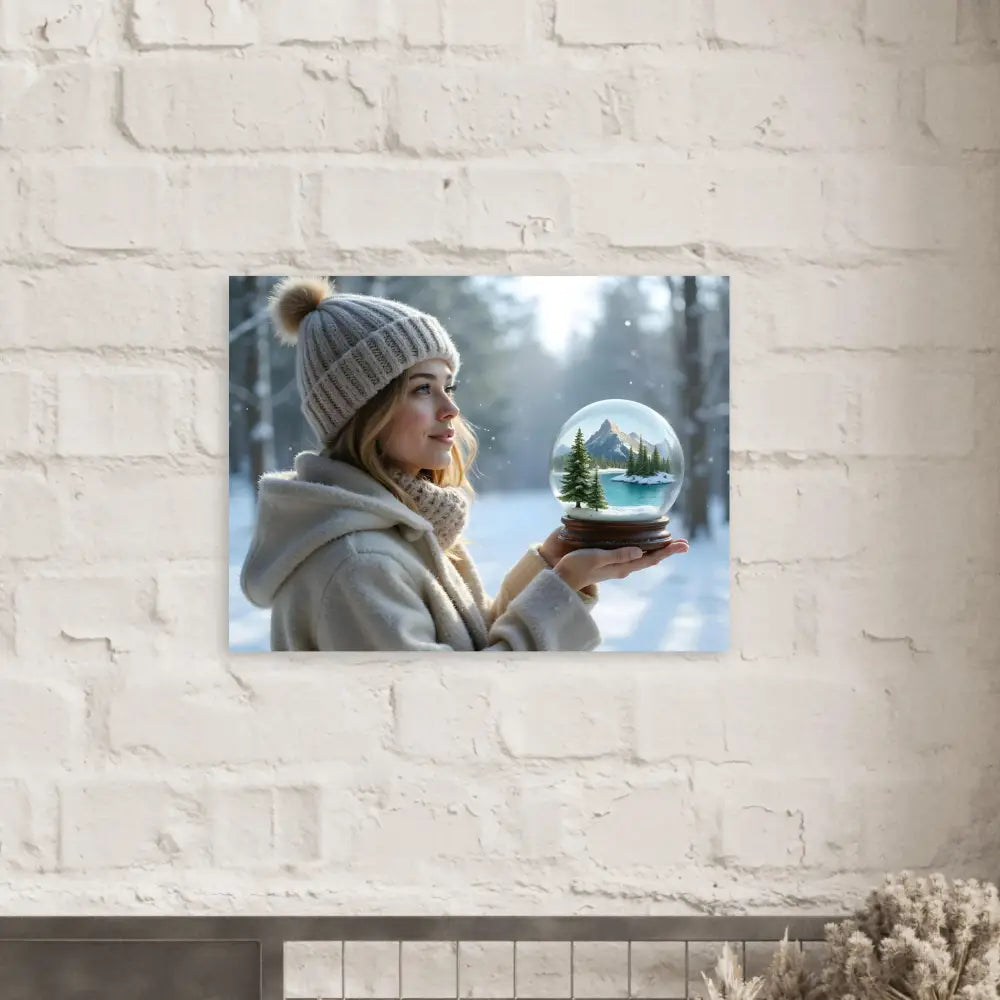 Winter scene snow globe print on Kept in Glass Aluminum Art Panel by PixiOnyx