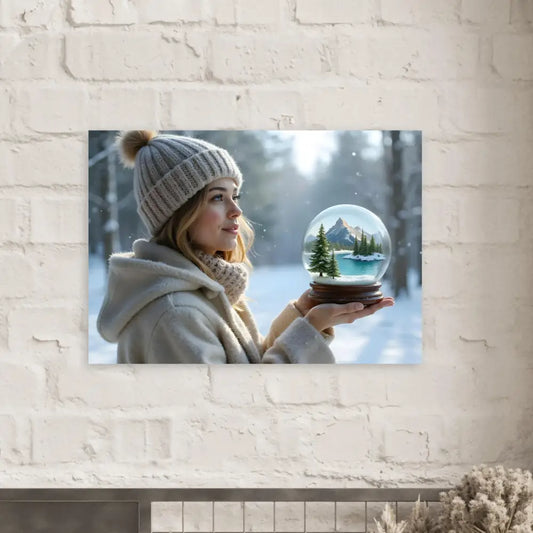 Winter scene snow globe inside Kept in Glass Aluminum Art Panel by PixiOnyx