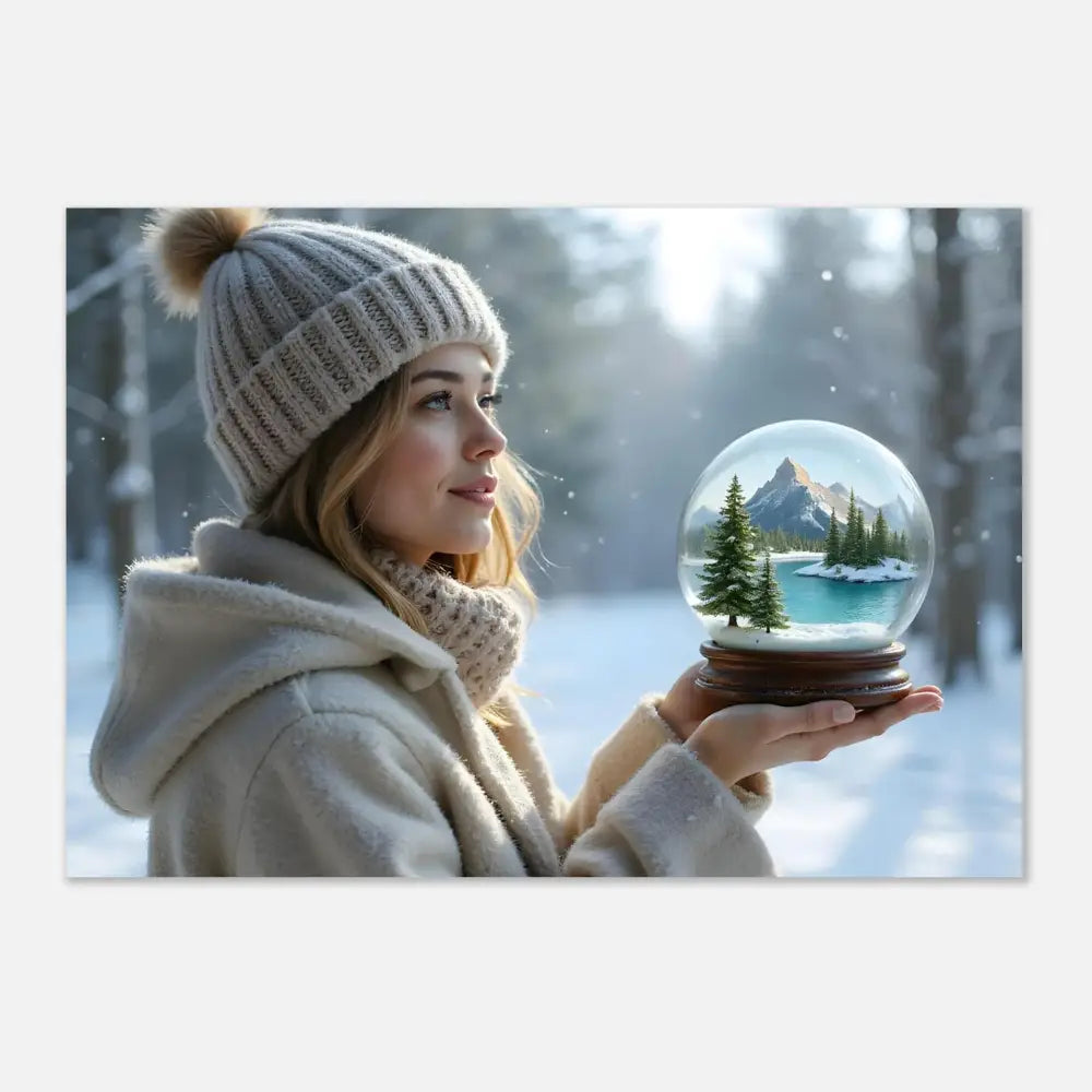 Winter scene snow globe depicted on Kept in Glass Aluminum Art Panel PixiOnyx Surreal Print